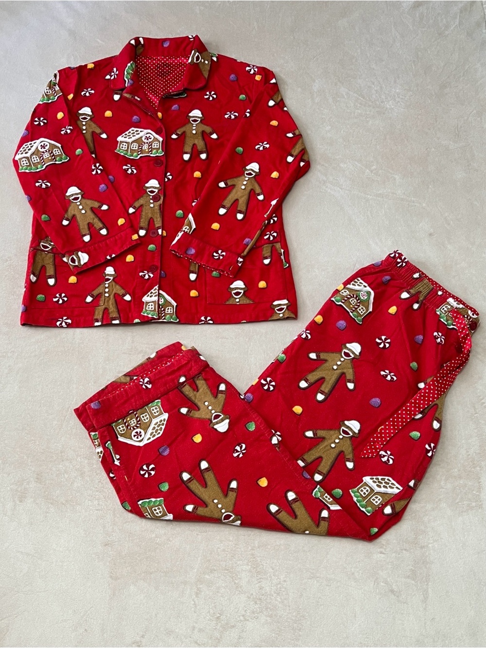 Vintage Nick & Nora Gingerbread Man Flannel Pajama Set. Women’s Size XL